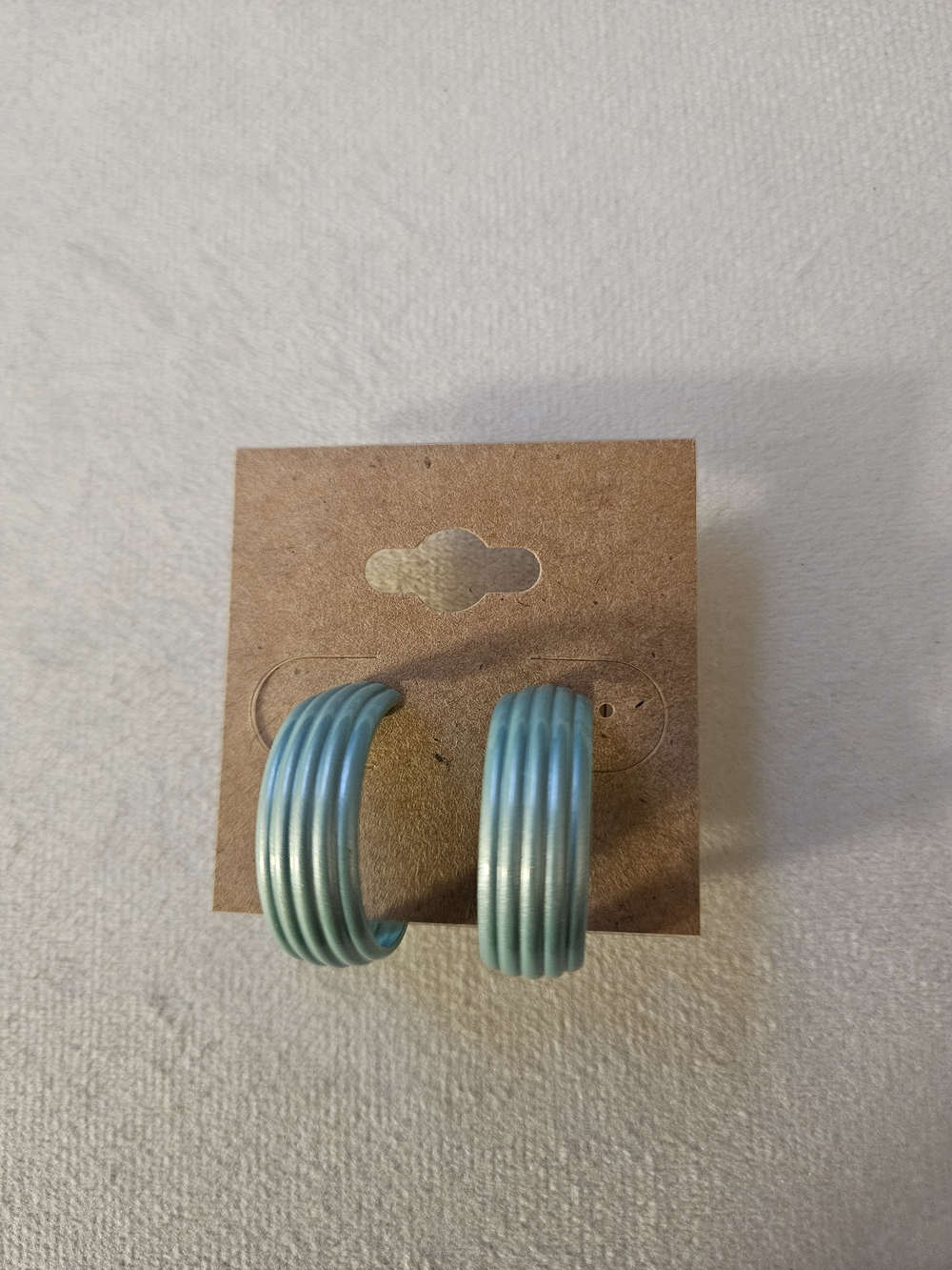 Light Teal Ribbed Hoop Earrings - Women Jewelry